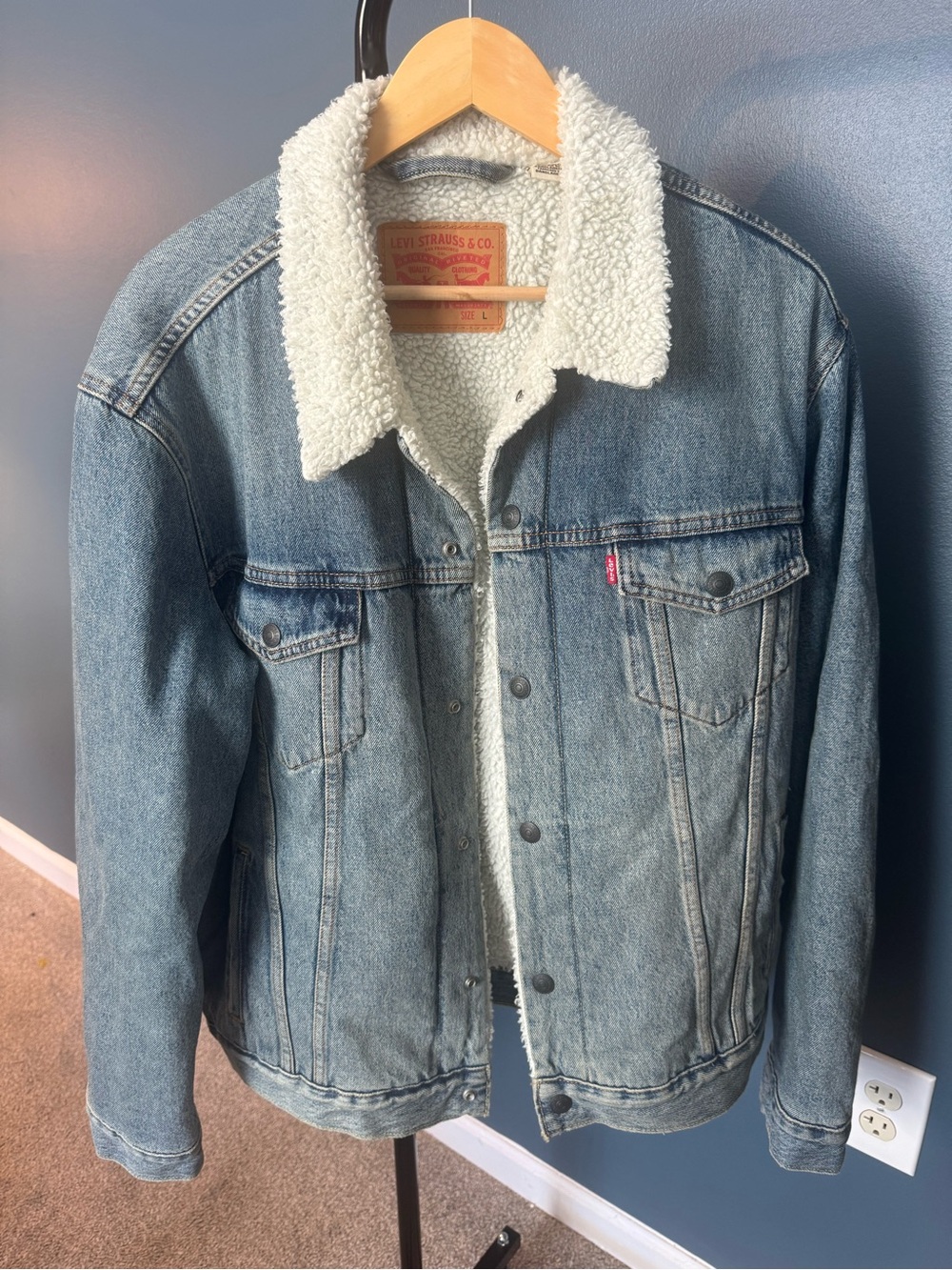 Levi's Light Blue Denim Sherpa Trucker Jacket with White Lining